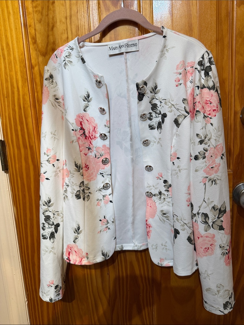 White Floral Collarless Blazer